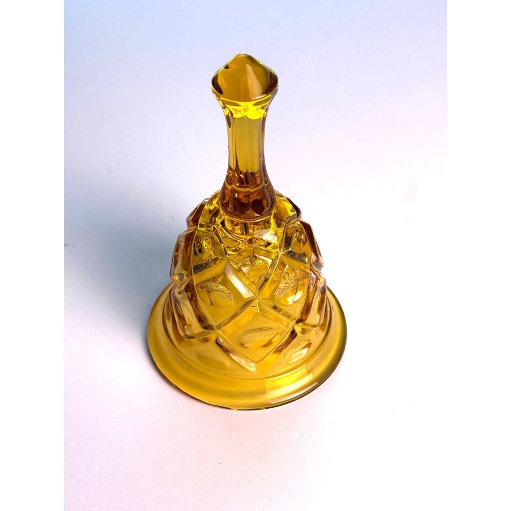 Viking Vintage Amber Glass Bell Diamond Thumbprint 5.5in